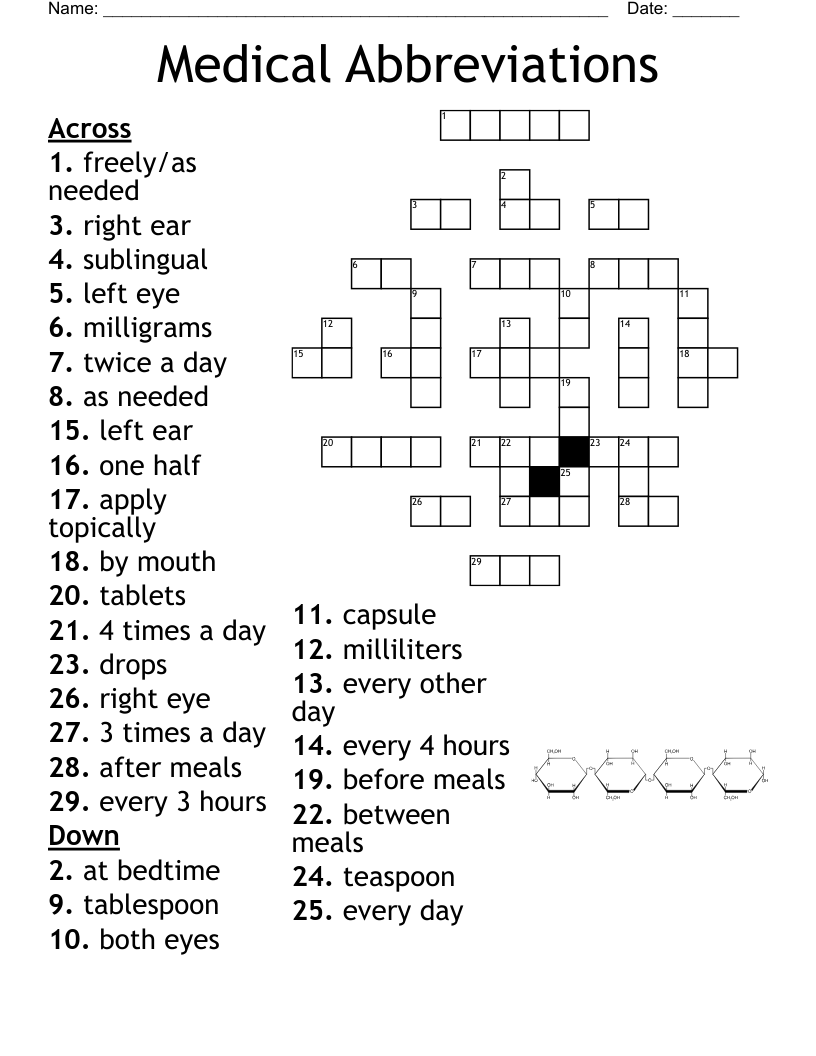 Medical Abbreviations Crossword