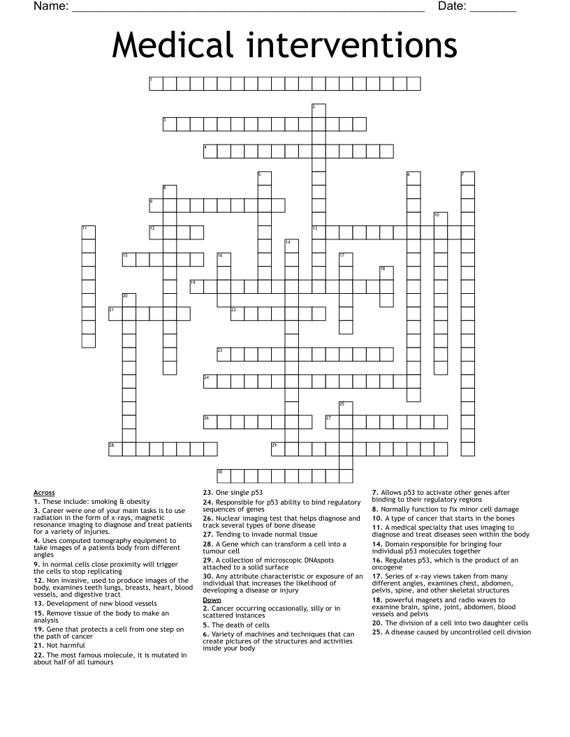 Medical interventions Crossword