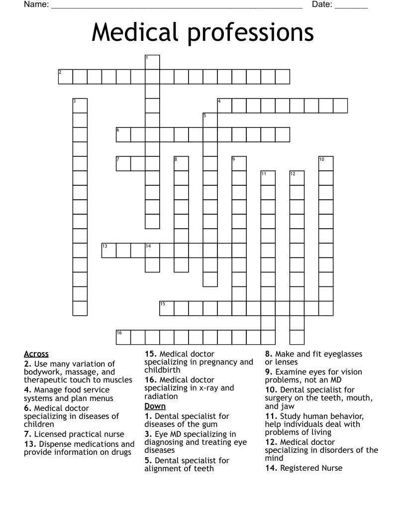 Medical professions Crossword