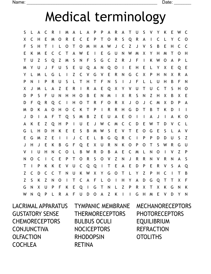 Medical terminology Word Search