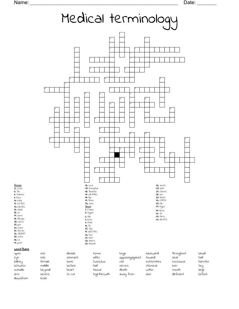 Medical terminology Crossword