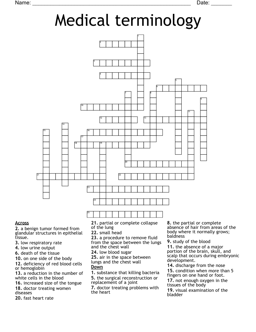 Medical terminology Crossword