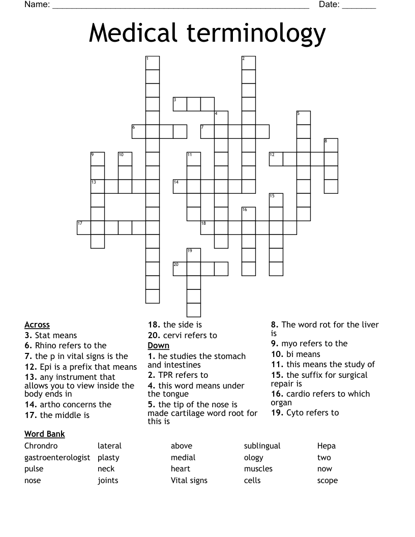 Medical terminology Crossword