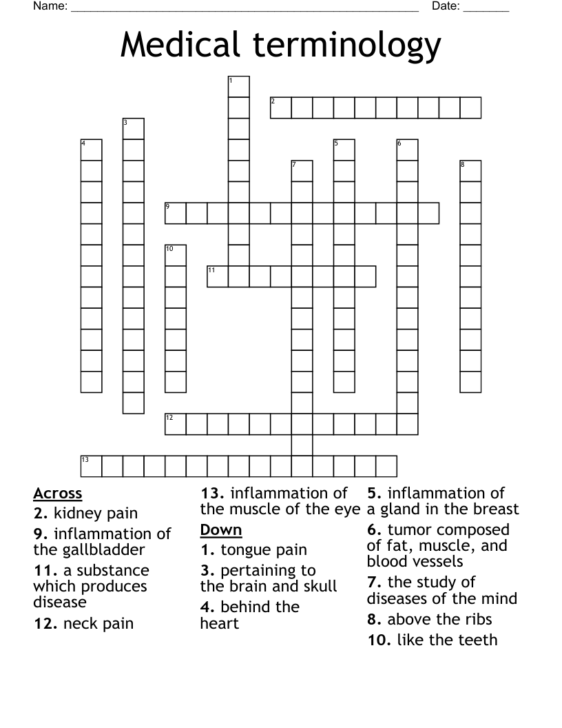 Medical terminology Crossword