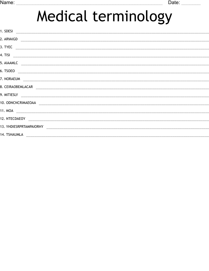 Medical terminology  Word Scramble