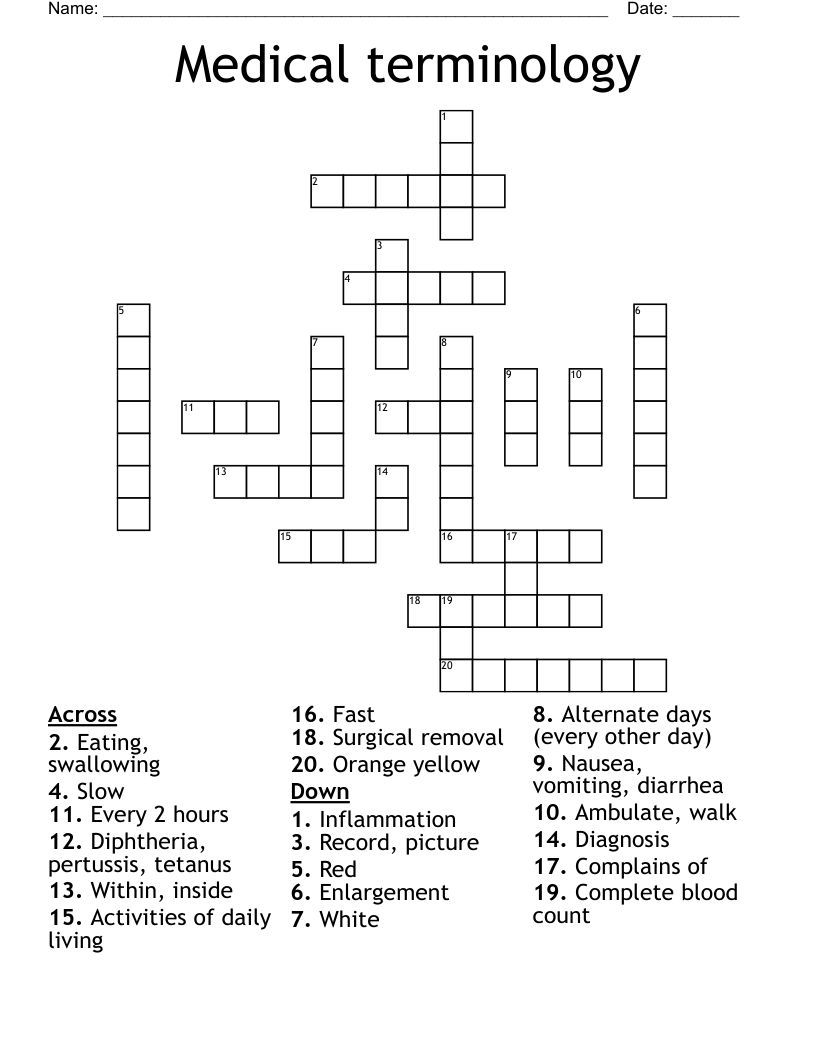 Medical terminology  Crossword