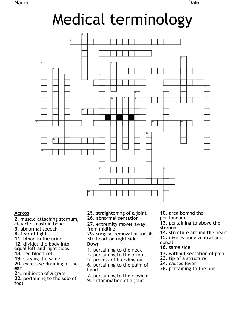 Medical terminology  Crossword