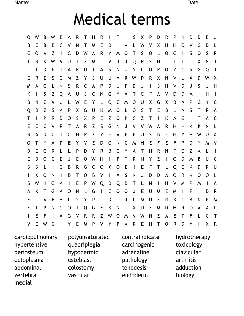 Medical terms Word Search