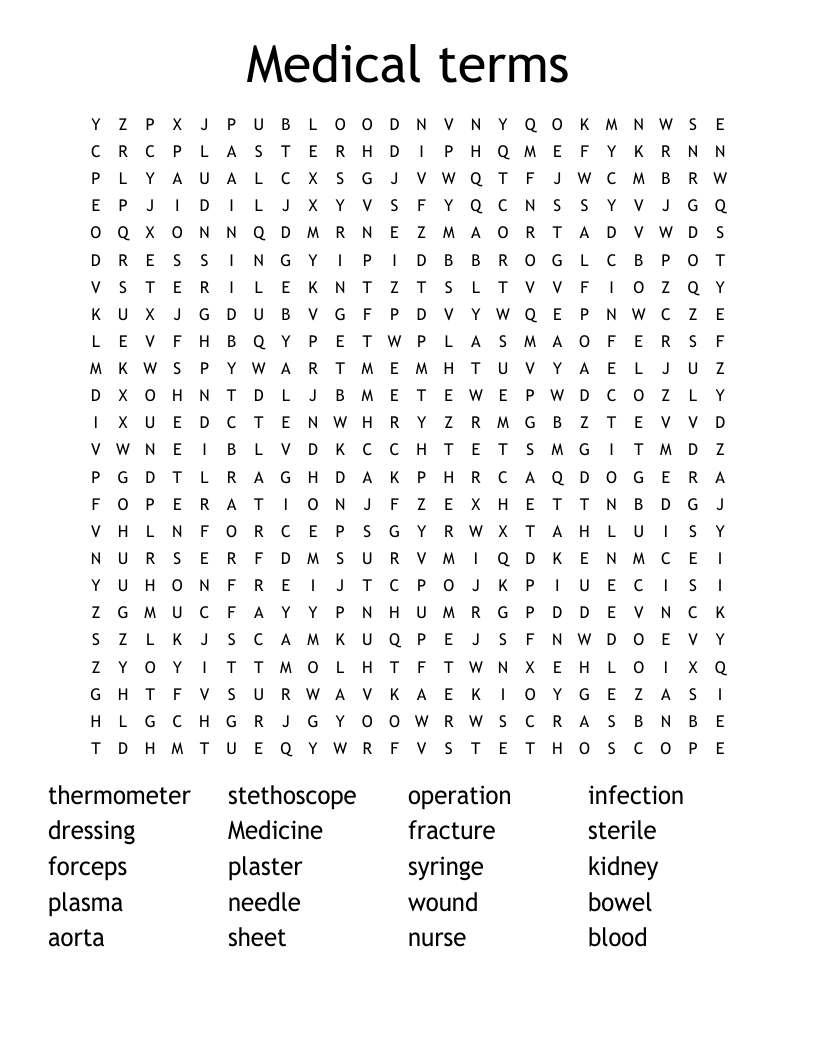 Medical terms Word Search