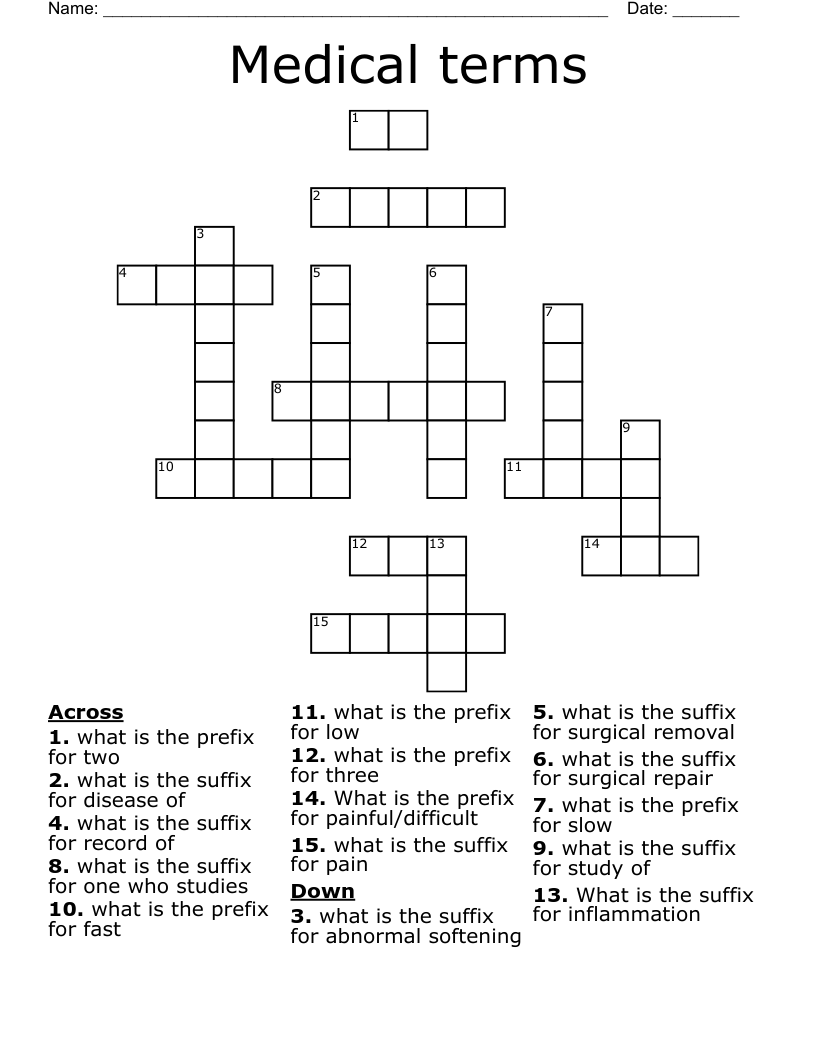 Medical terms Crossword