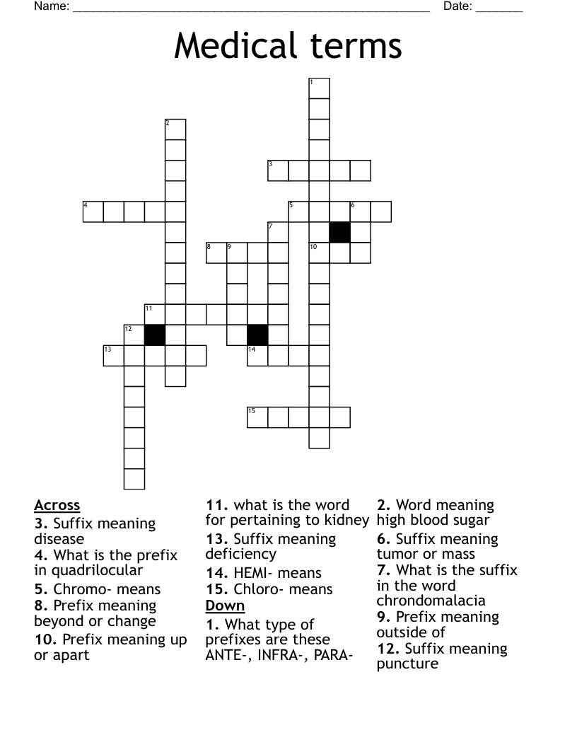 Medical terms  Crossword