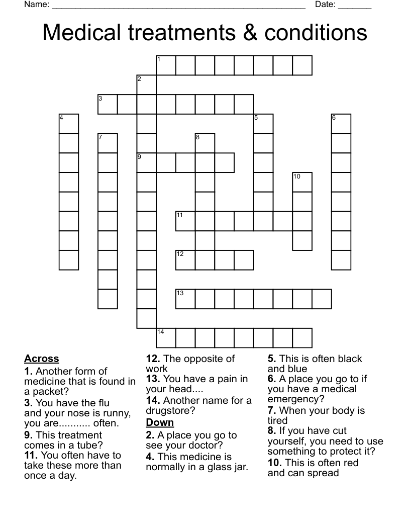 Medical treatments & conditions Crossword
