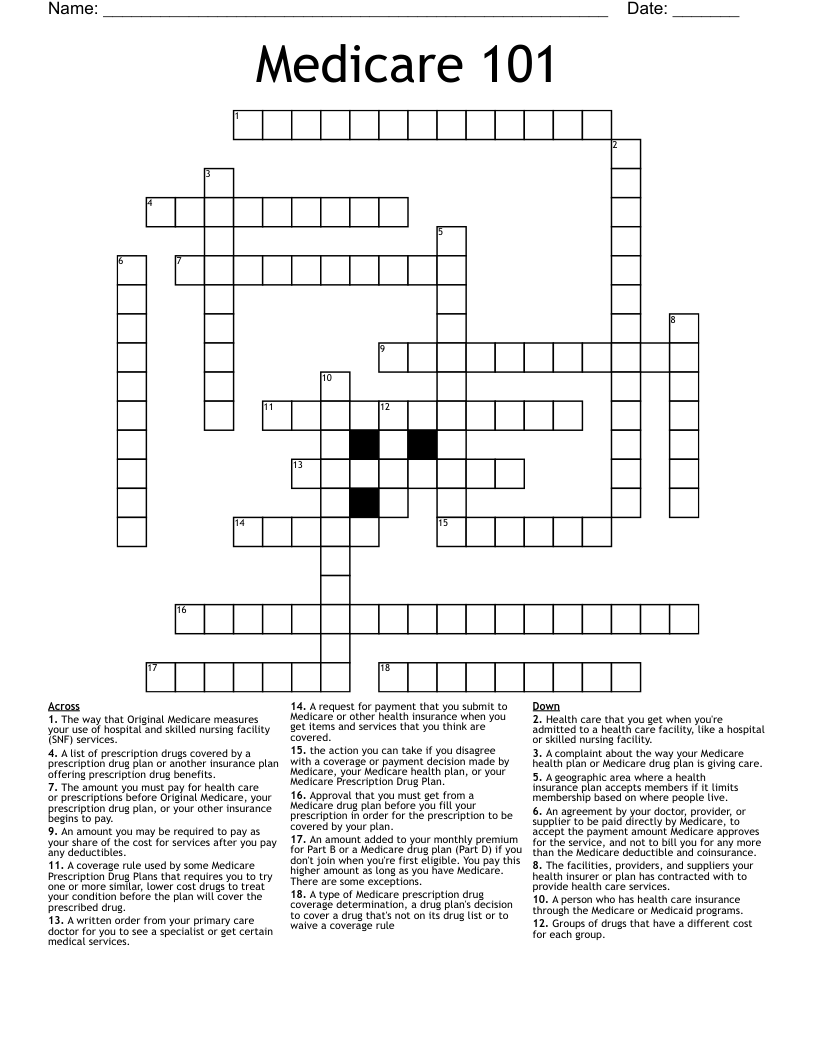 Medicare 101 Crossword