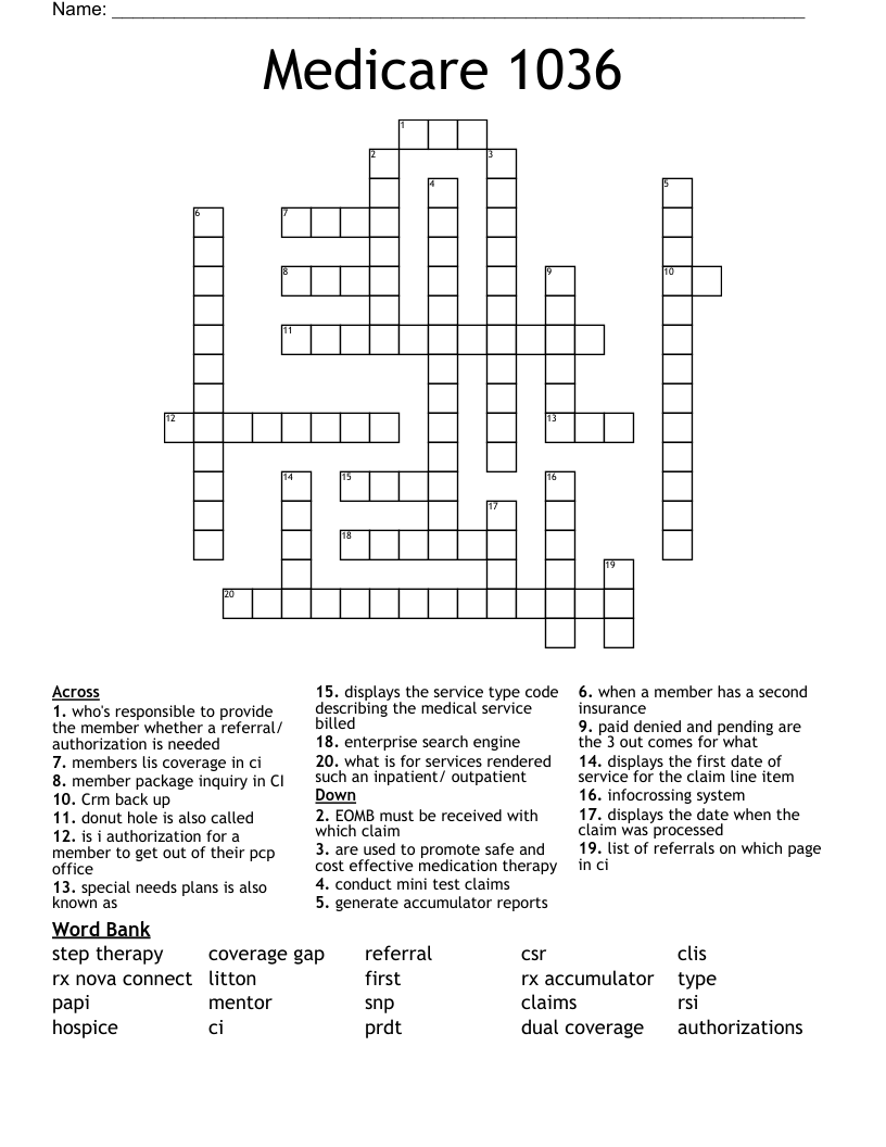 Medicare 1036 Crossword