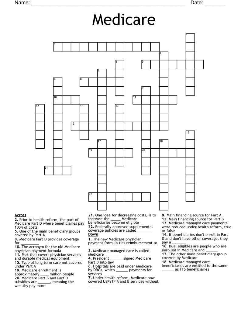 Medicare Crossword