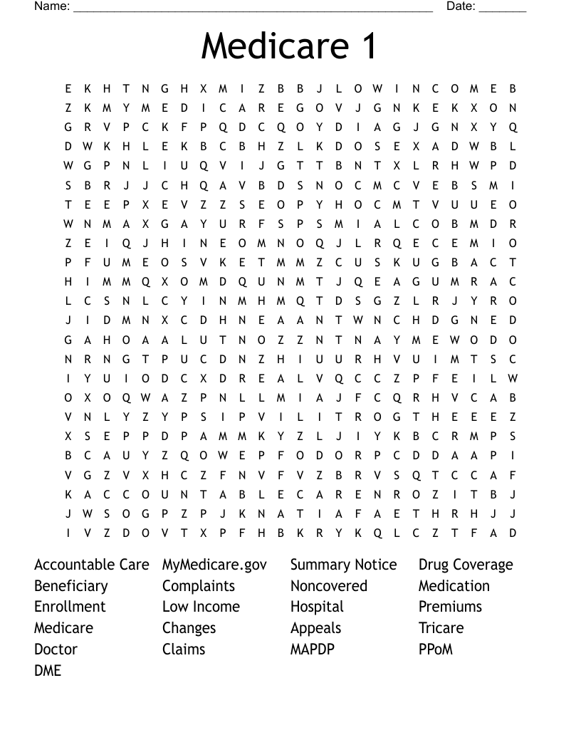 Medicare 1 Word Search
