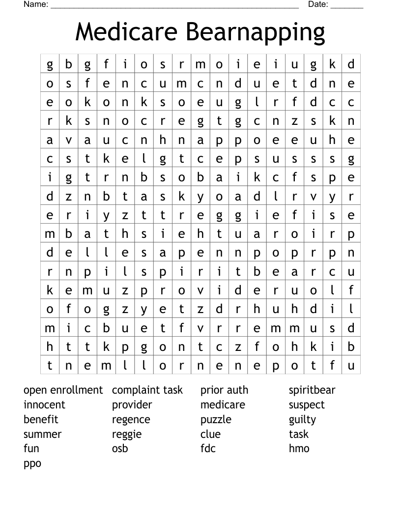Medicare Bearnapping  Word Search