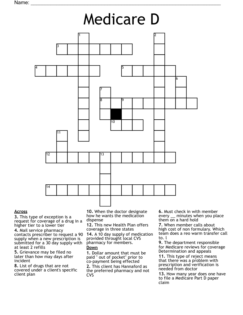 Medicare D Crossword