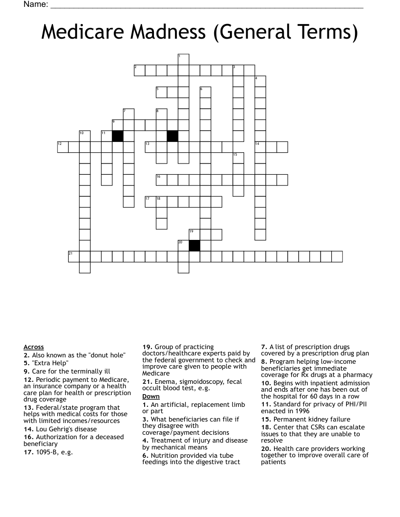 Medicare Madness (General Terms) Crossword