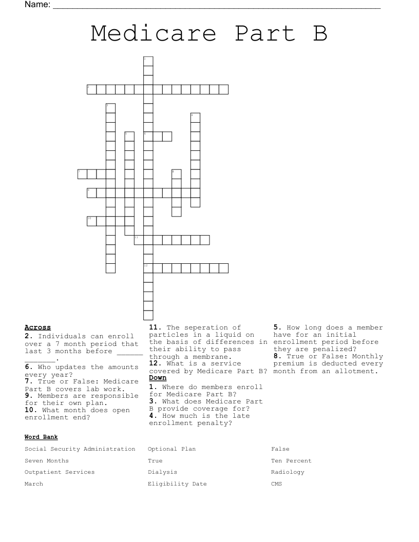 Medicare Part B Crossword