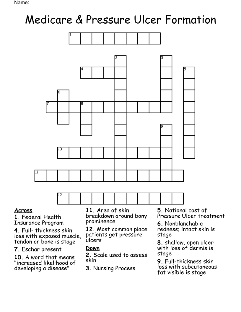 Medicare & Pressure Ulcer Formation Crossword
