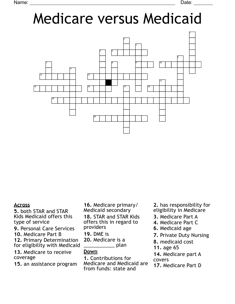 Medicare versus Medicaid Crossword