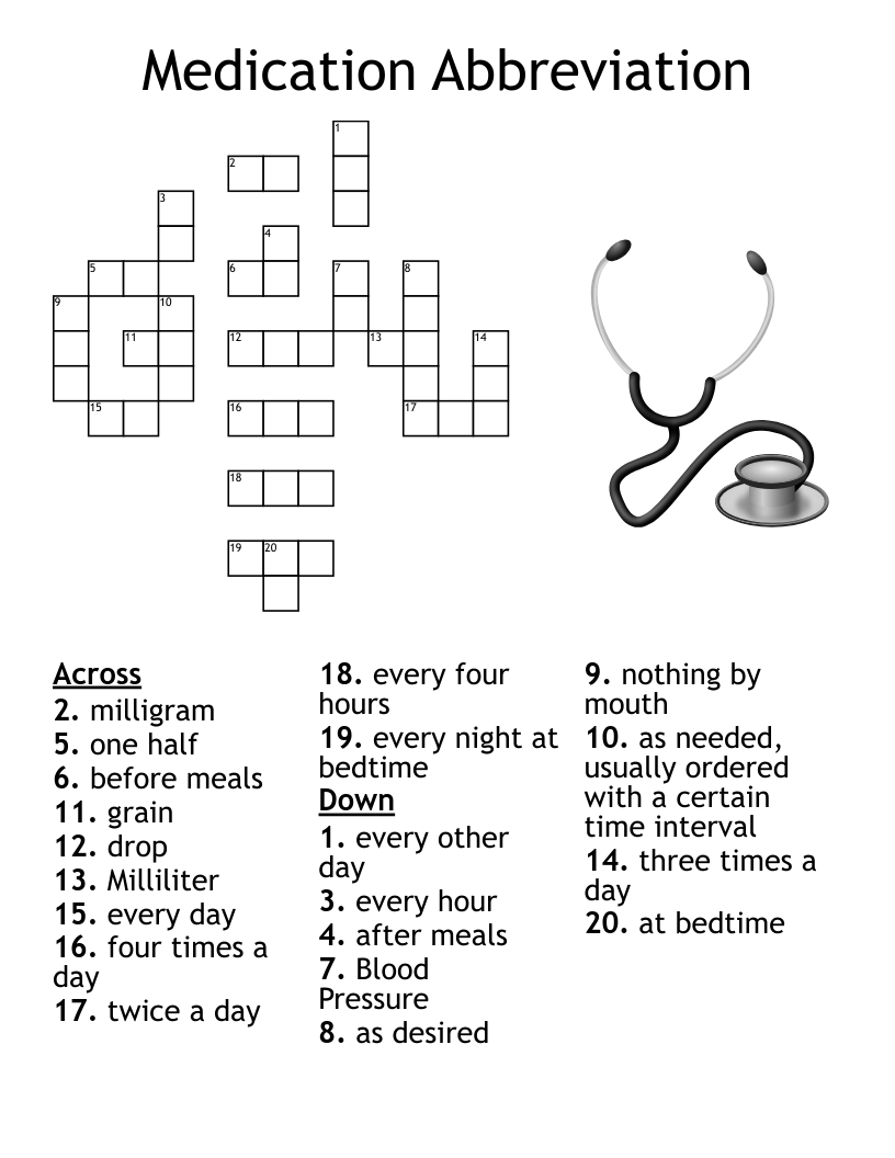 Medication Abbreviation Crossword