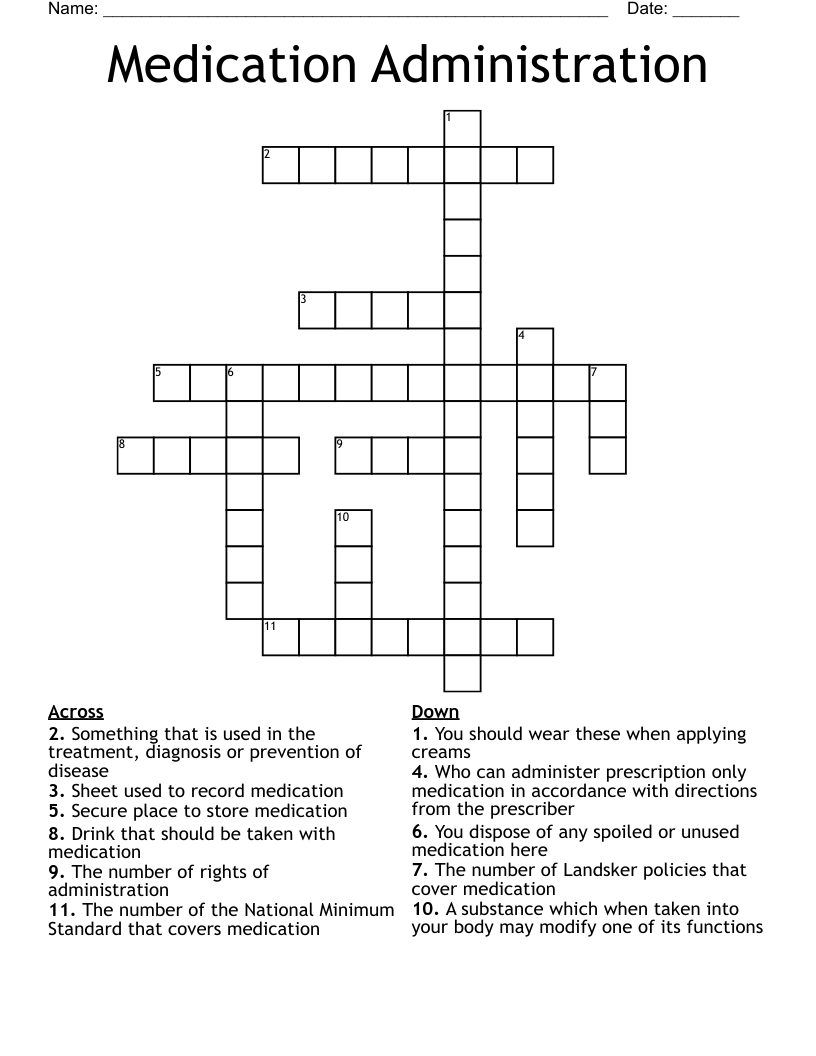 Medication Administration Crossword