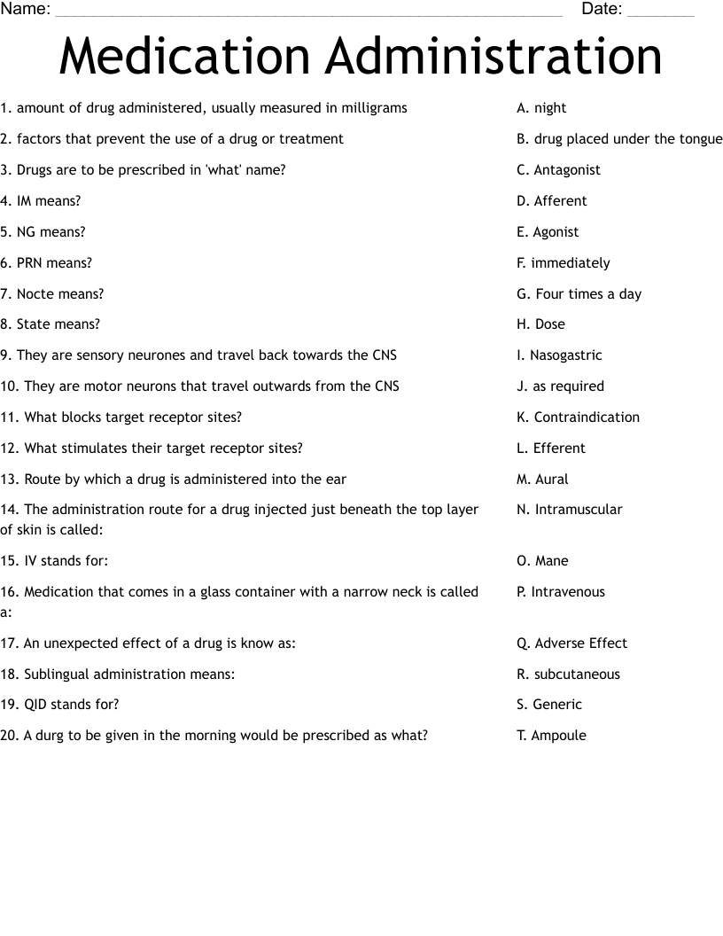 Medication Administration Worksheet
