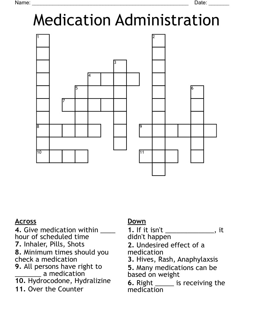 Medication Administration Crossword