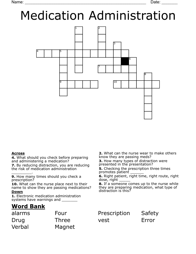 Medication Administration Crossword