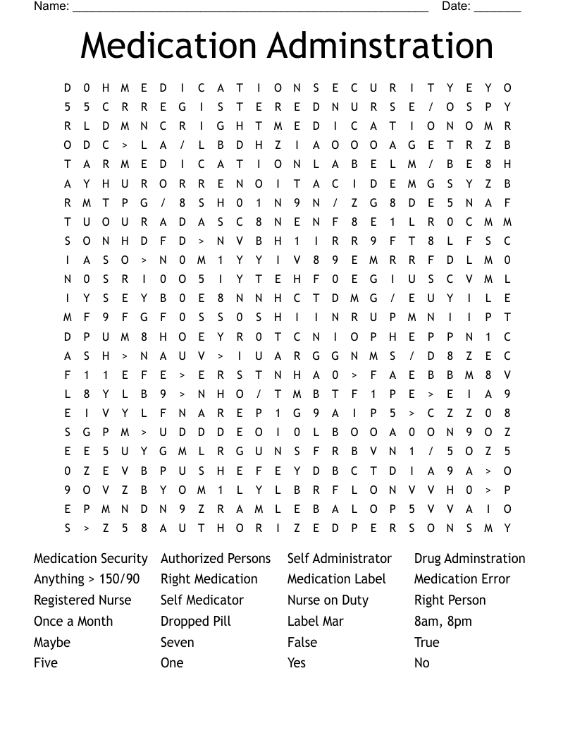 Medication Adminstration Word Search