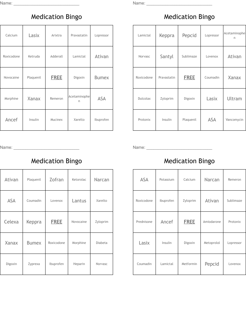 Medication Bingo