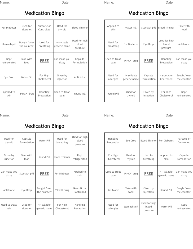 Medication Bingo