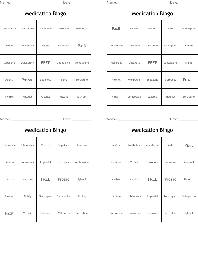 Medication Bingo