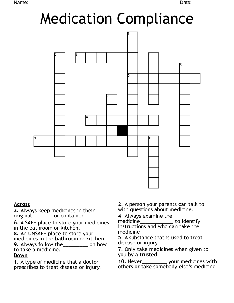 Medication Compliance Crossword