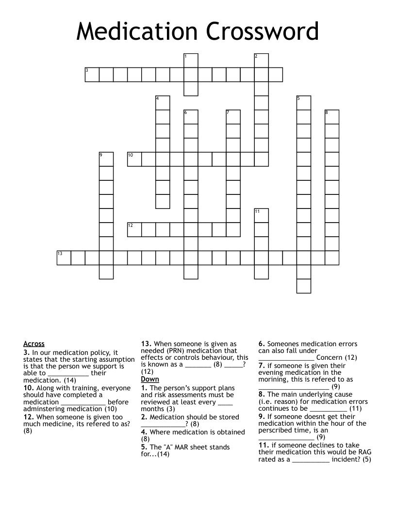 Medication Crossword