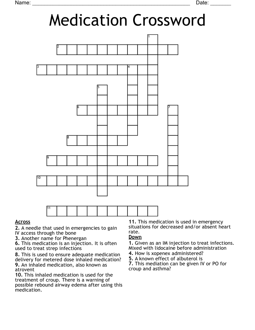 Medication Crossword