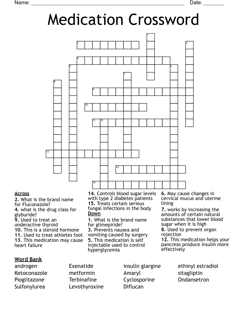 Medication Crossword 