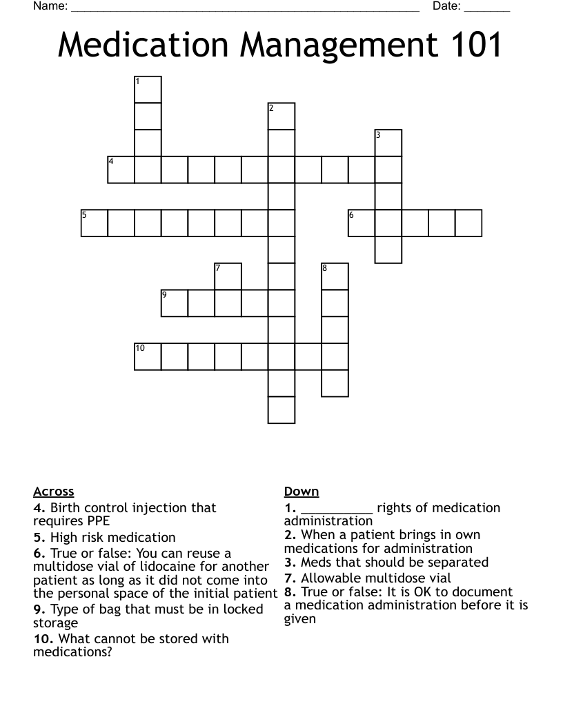 Medication Management 101 Crossword