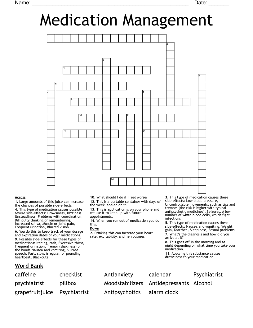 Medication Management Crossword