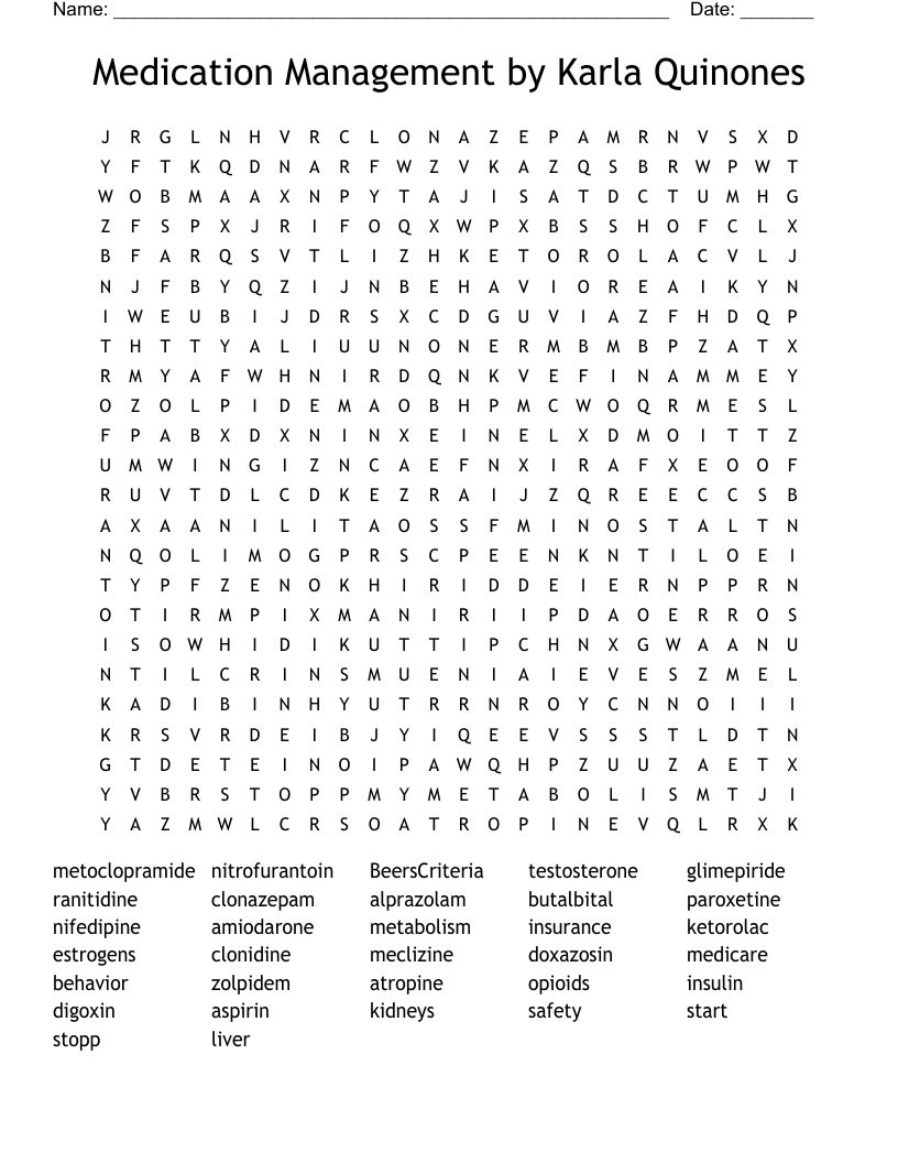 Medication Management by Karla Quinones Word Search