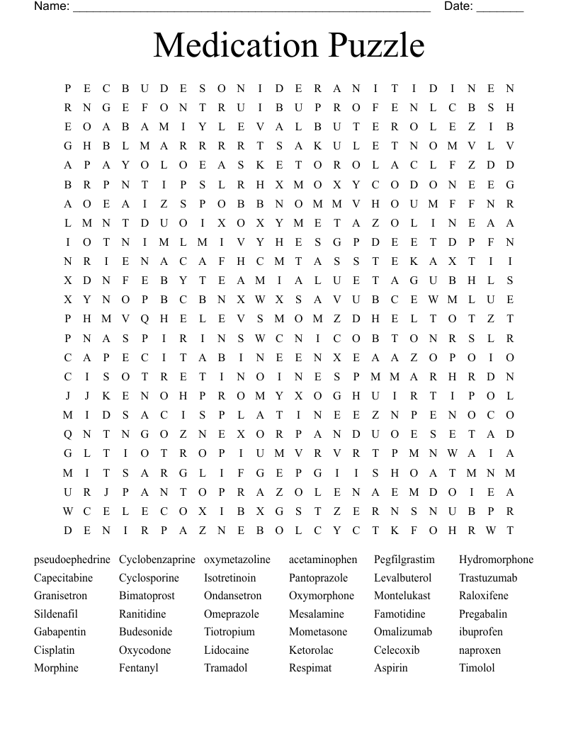 Medication Puzzle Word Search