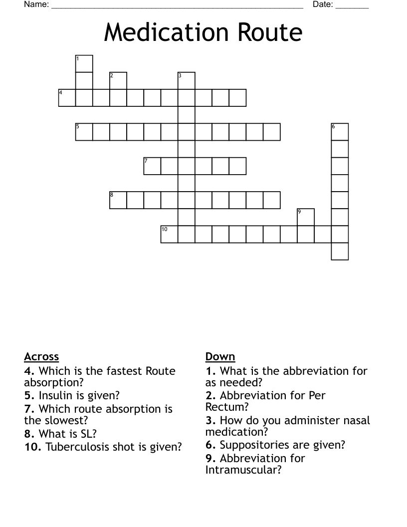 Medication Route Crossword