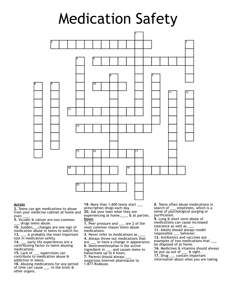 Medication Safety Crossword
