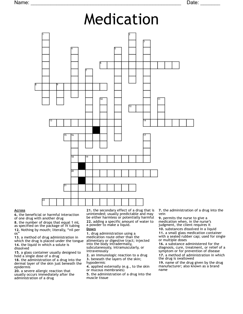 Medication  Crossword