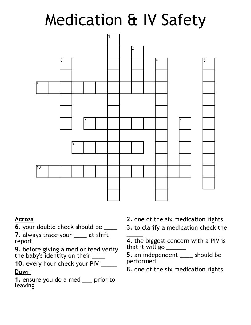 Medication & IV Safety Crossword