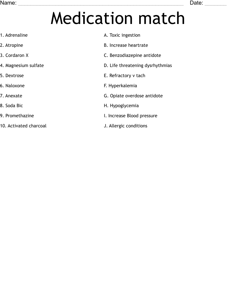 Medication match Worksheet