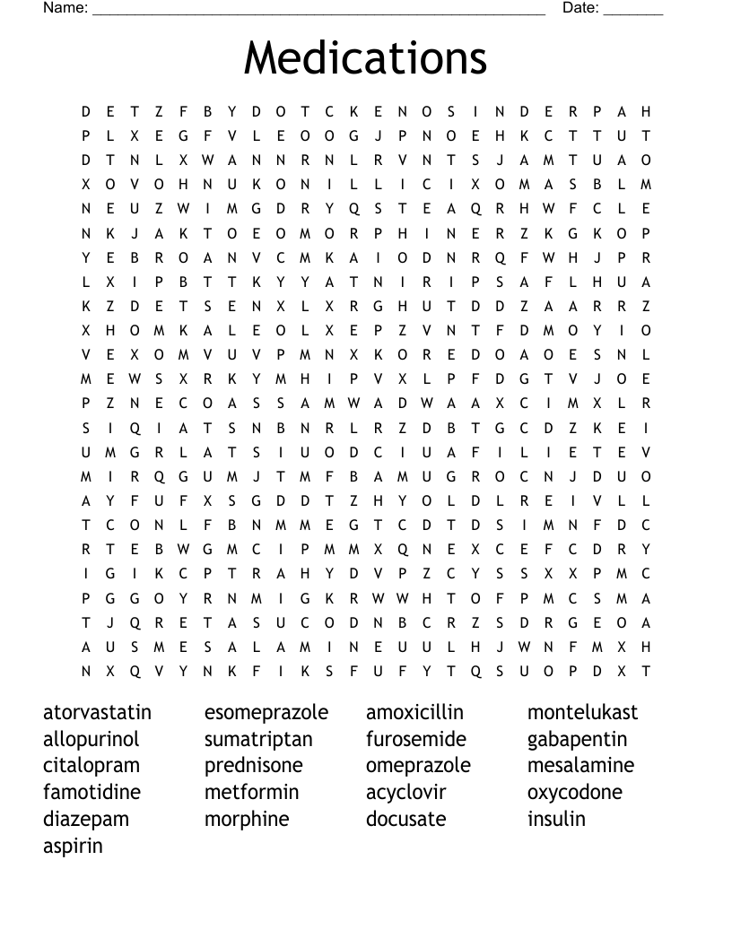 Medications Word Search