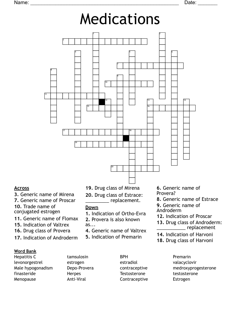 Medications Crossword